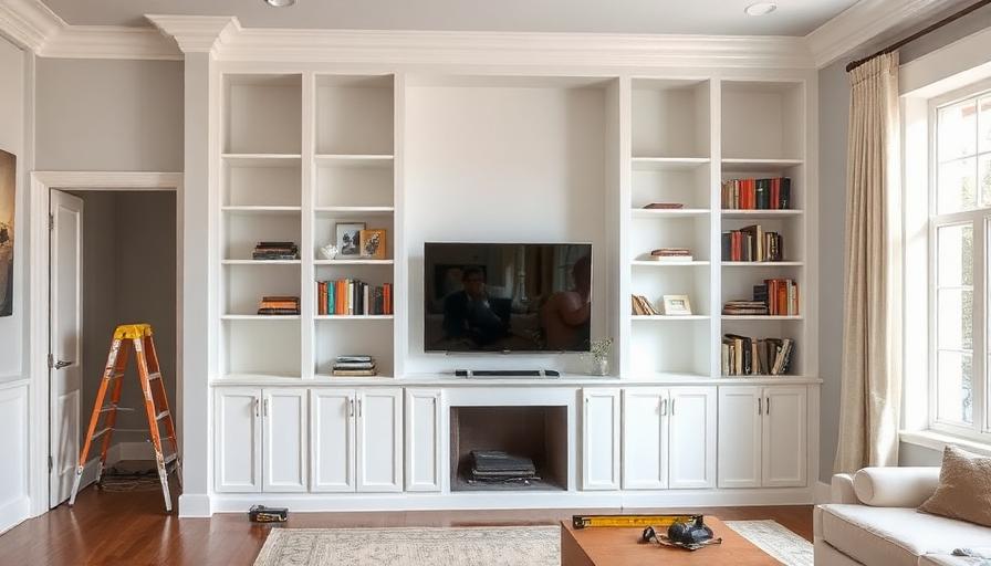 Custom built-in shelves being installed