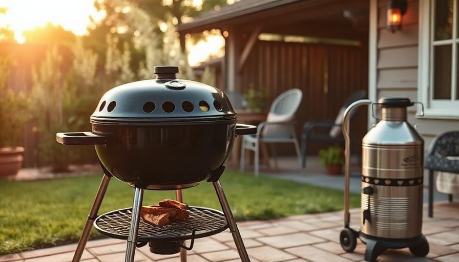 Charcoal kettle grill on a patio