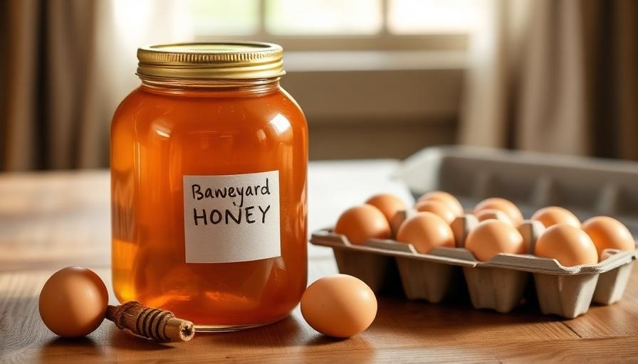 Jar of raw honey and farm eggs