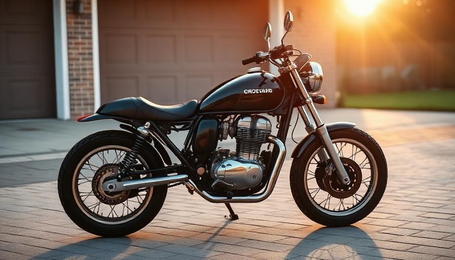 Cruiser motorcycle in a driveway