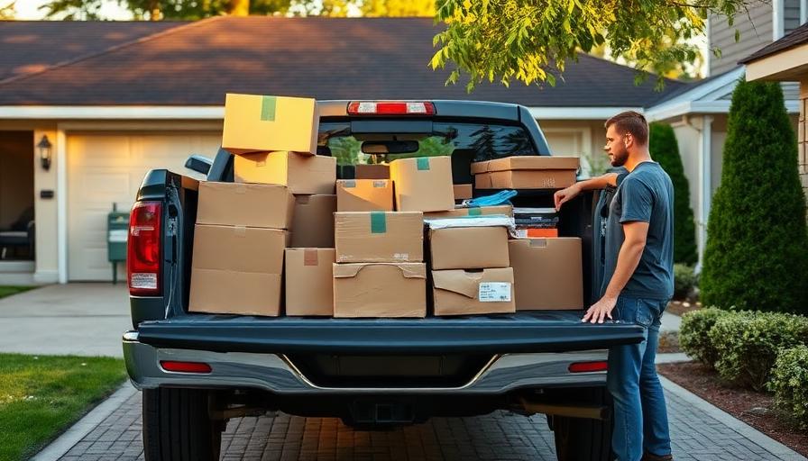 Pickup truck loaded with moving boxes