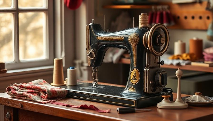 Vintage sewing machine with notions